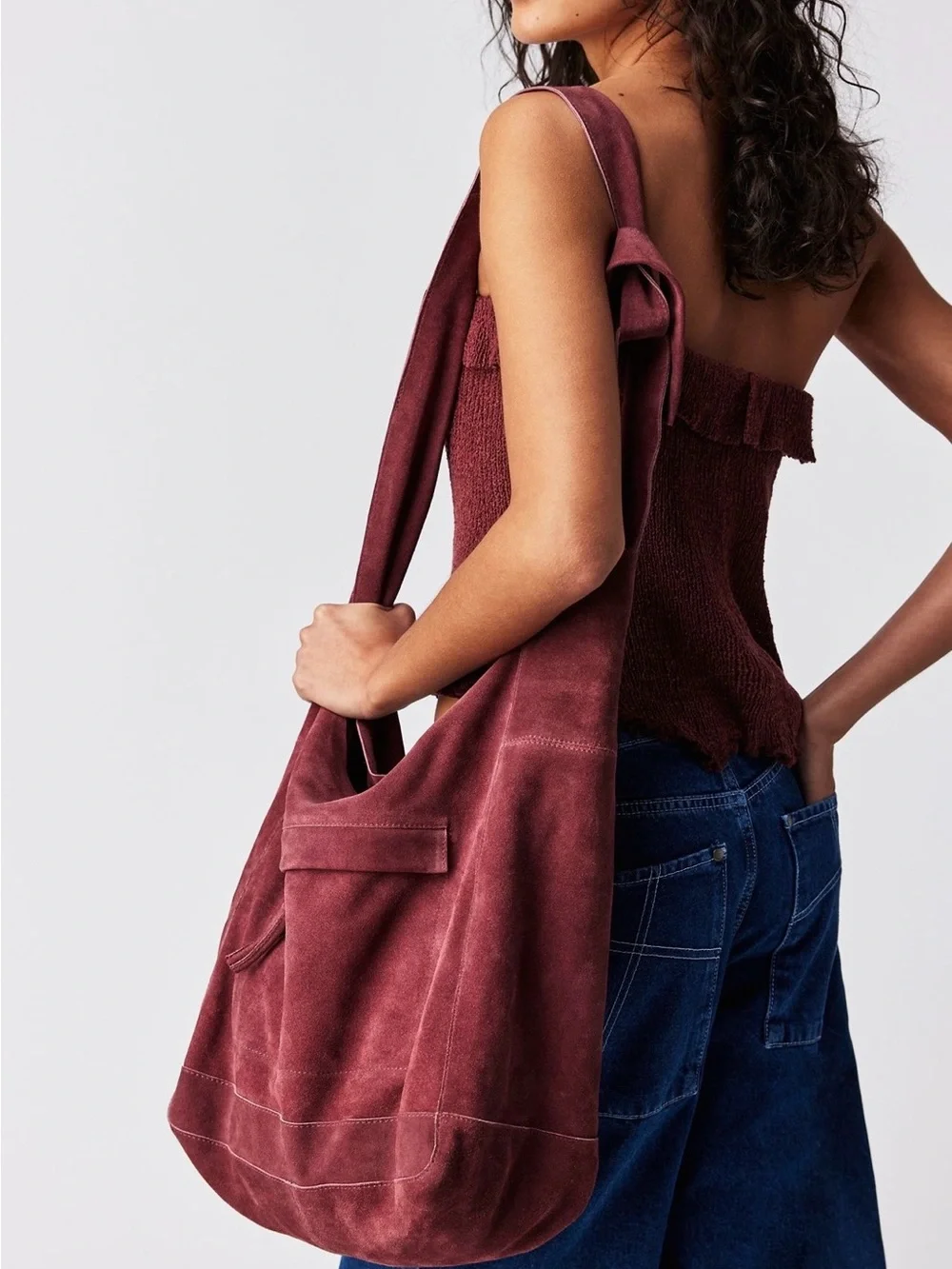 The Free People Jessa Suede Carryall in Wild Mulberry - 100% Leather